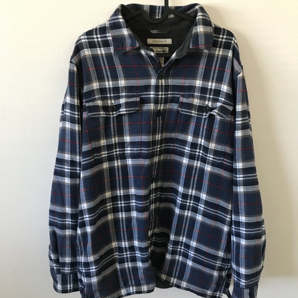 L.L Bean Fleece Lined Flannel Shacket Mens Size Medium